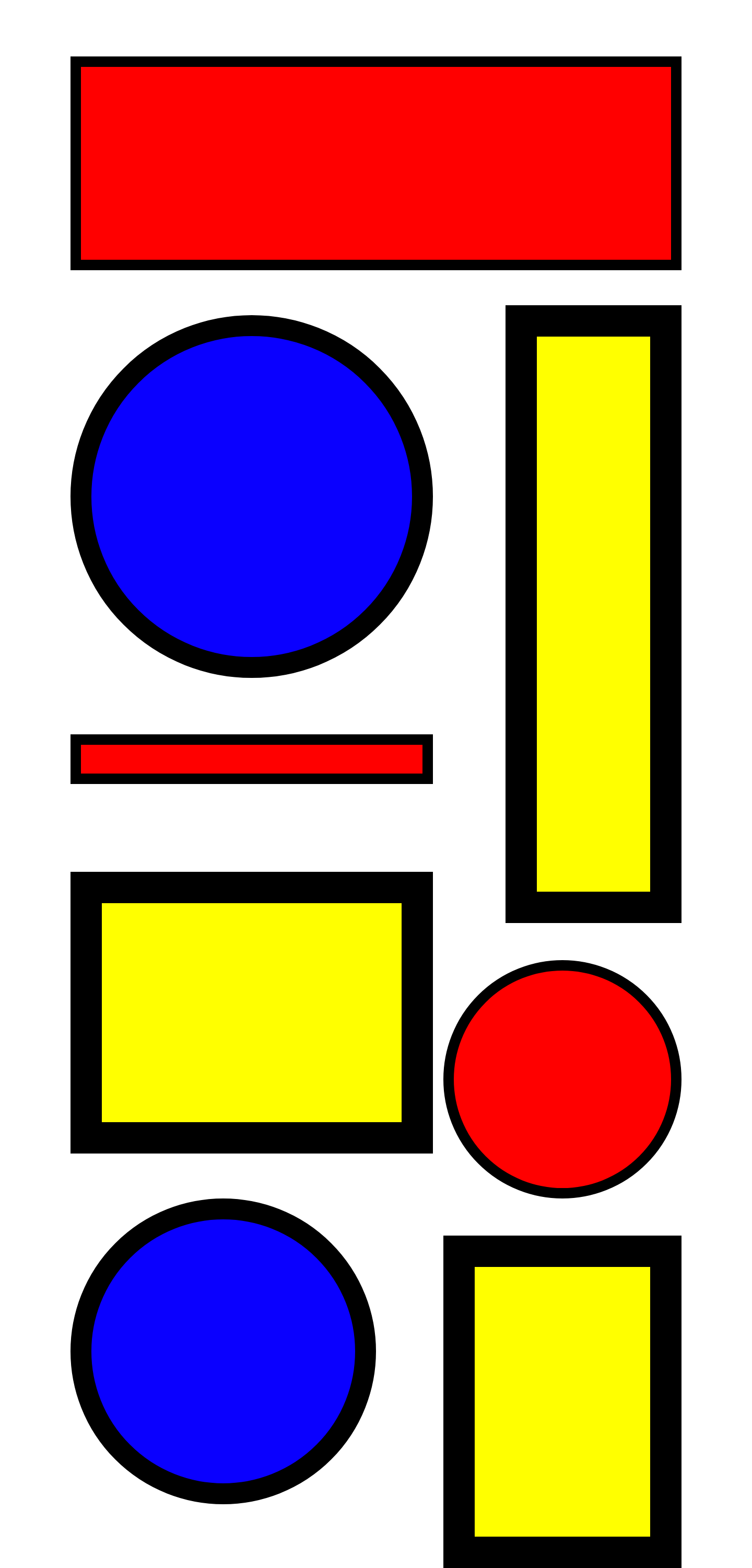 primary color shapes on a grid